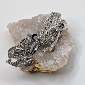 Vintage Pavé Rhinestone Clip-On Earrings – Silver-Tone – Signed "Pulami"